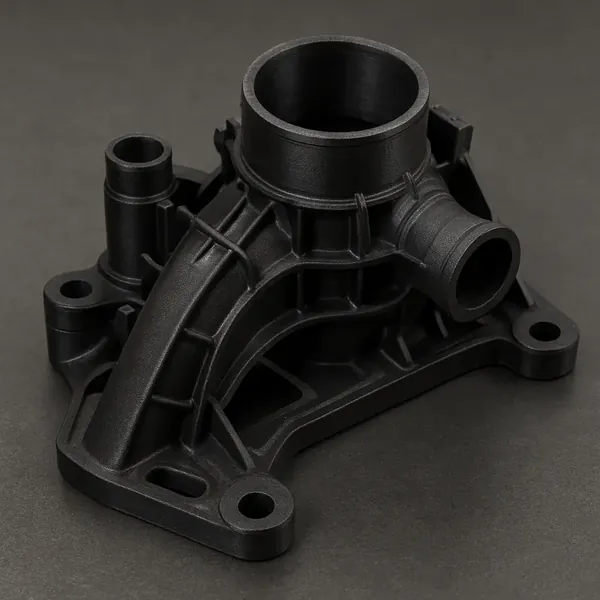 Boîtier technique noir imprimé en 3D avec raccords et pattes de fixation